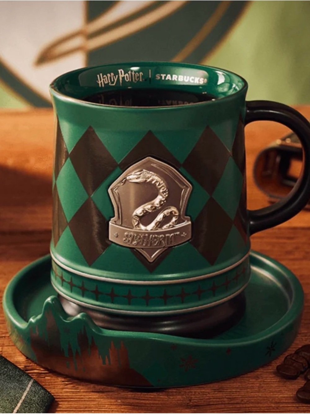 Starbucks Harry Potter Slytherin Green and Black Ceramic Mug with Saucer